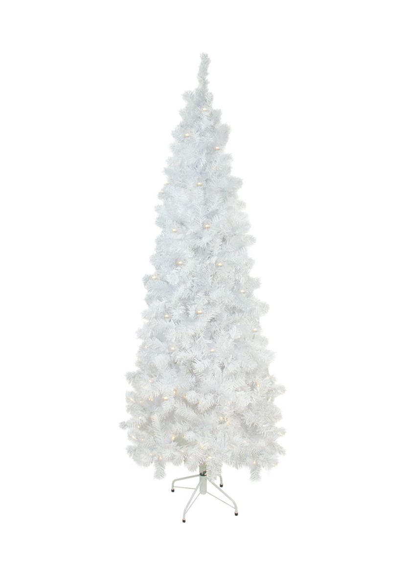 7.5 Pre-Lit White Pencil Pine Artificial Christmas Tree - Warm White LED Lights
