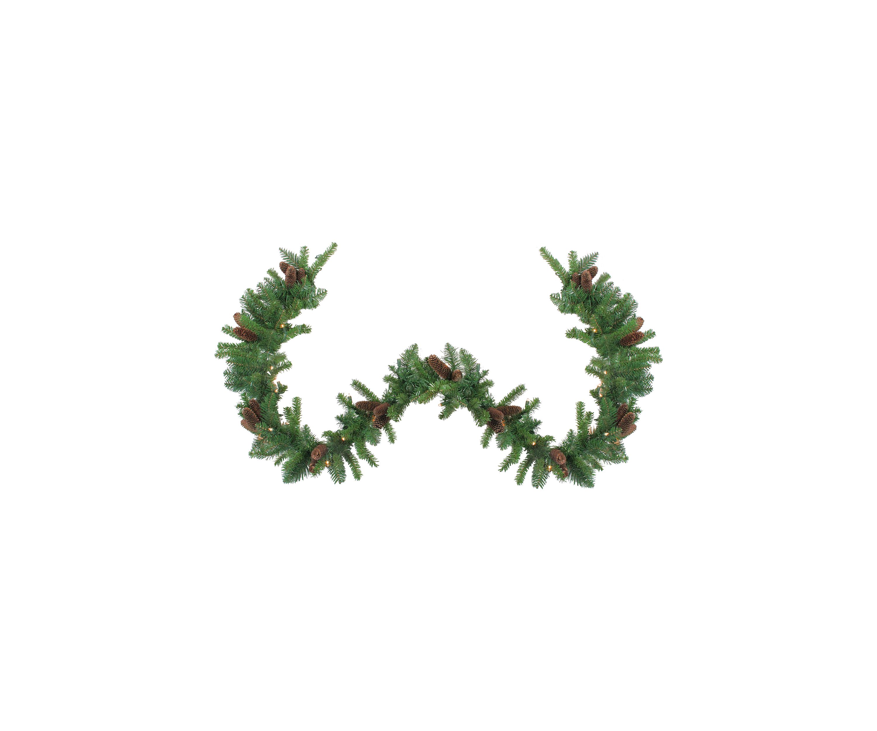 Pre-Lit Dakota Green and Brown Pine Artificial Christmas Garland - Clear Dura Lights