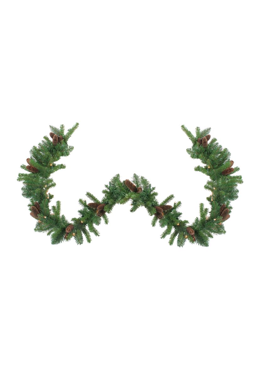 Pre-Lit Dakota Green and Brown Pine Artificial Christmas Garland - Clear Dura Lights