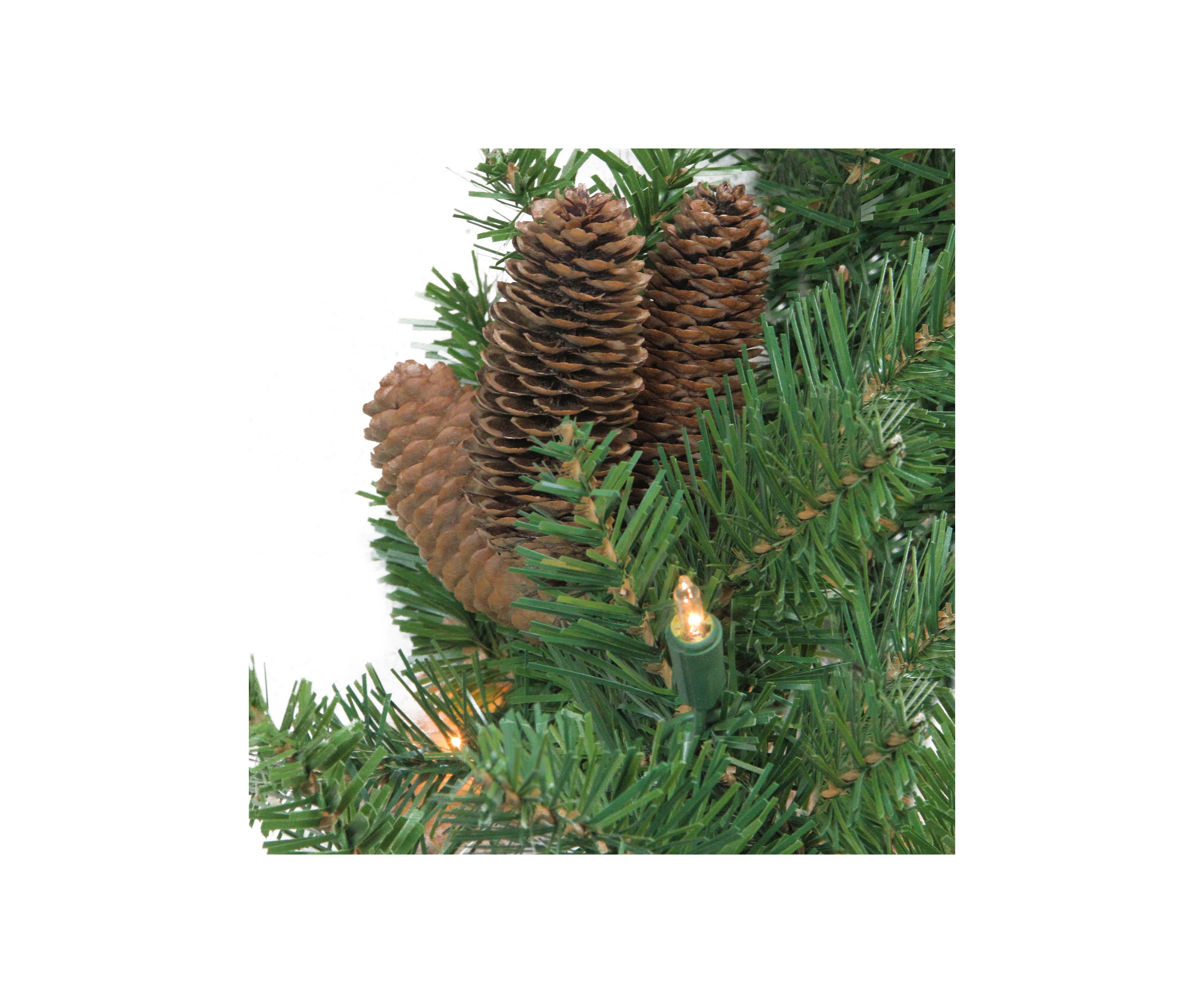 Pre-Lit Dakota Green and Brown Pine Artificial Christmas Garland - Clear Dura Lights