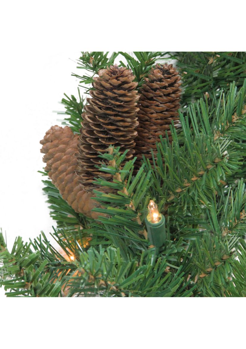 Pre-Lit Dakota Green and Brown Pine Artificial Christmas Garland - Clear Dura Lights