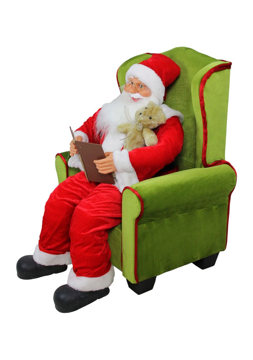 32Inch Jolly Santa Claus Sitting in Green Arm Chair Christmas Figurine