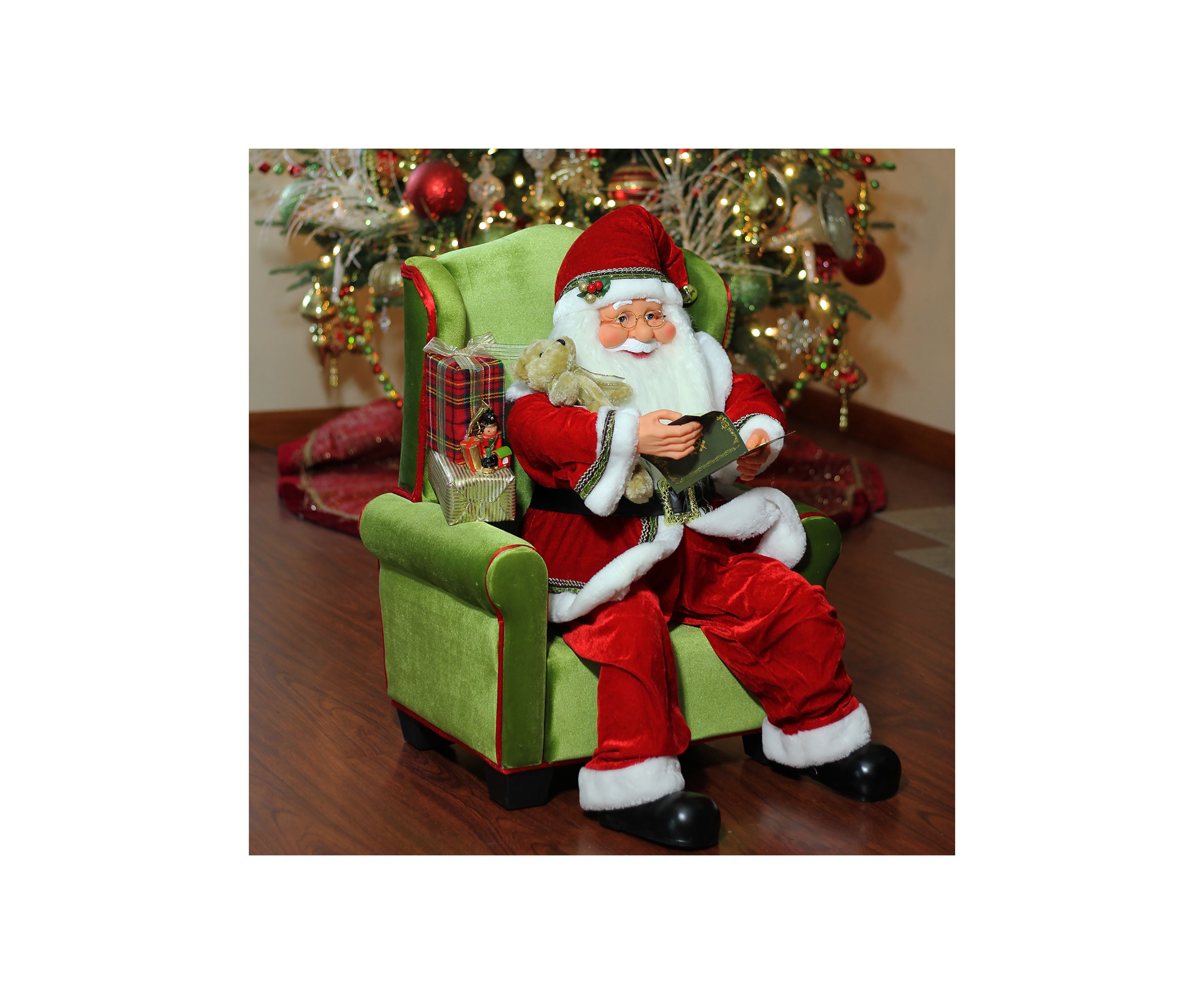 32Inch Jolly Santa Claus Sitting in Green Arm Chair Christmas Figurine