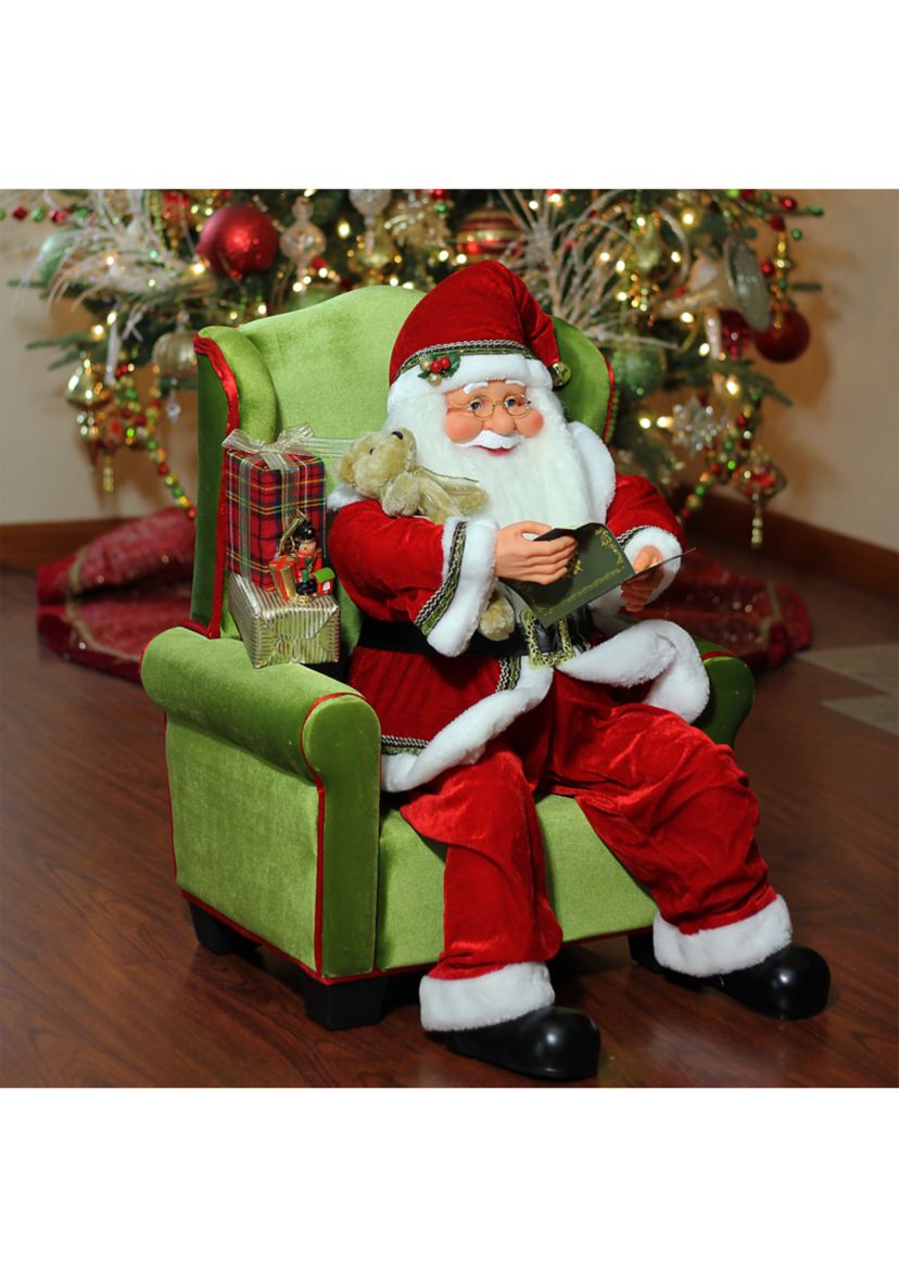 32Inch Jolly Santa Claus Sitting in Green Arm Chair Christmas Figurine