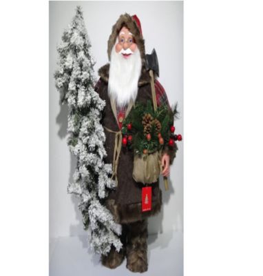 Northlight 5Ft Standing Woodland Santa Claus Christmas Figure With Flocked Alpine Tree