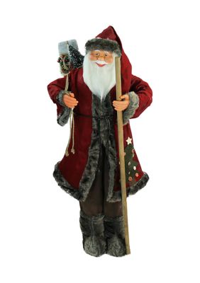 Northlight 48Inch Red And Brown Standing Santa Claus Christmas Figurine With Walking Stick