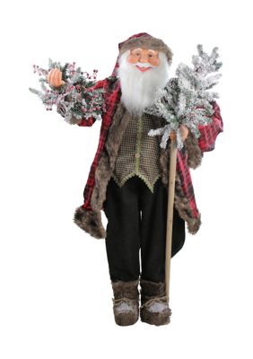 Northlight 5' Red And Gray Standing Santa Claus Christmas Figure With Flocked Alpine Tree