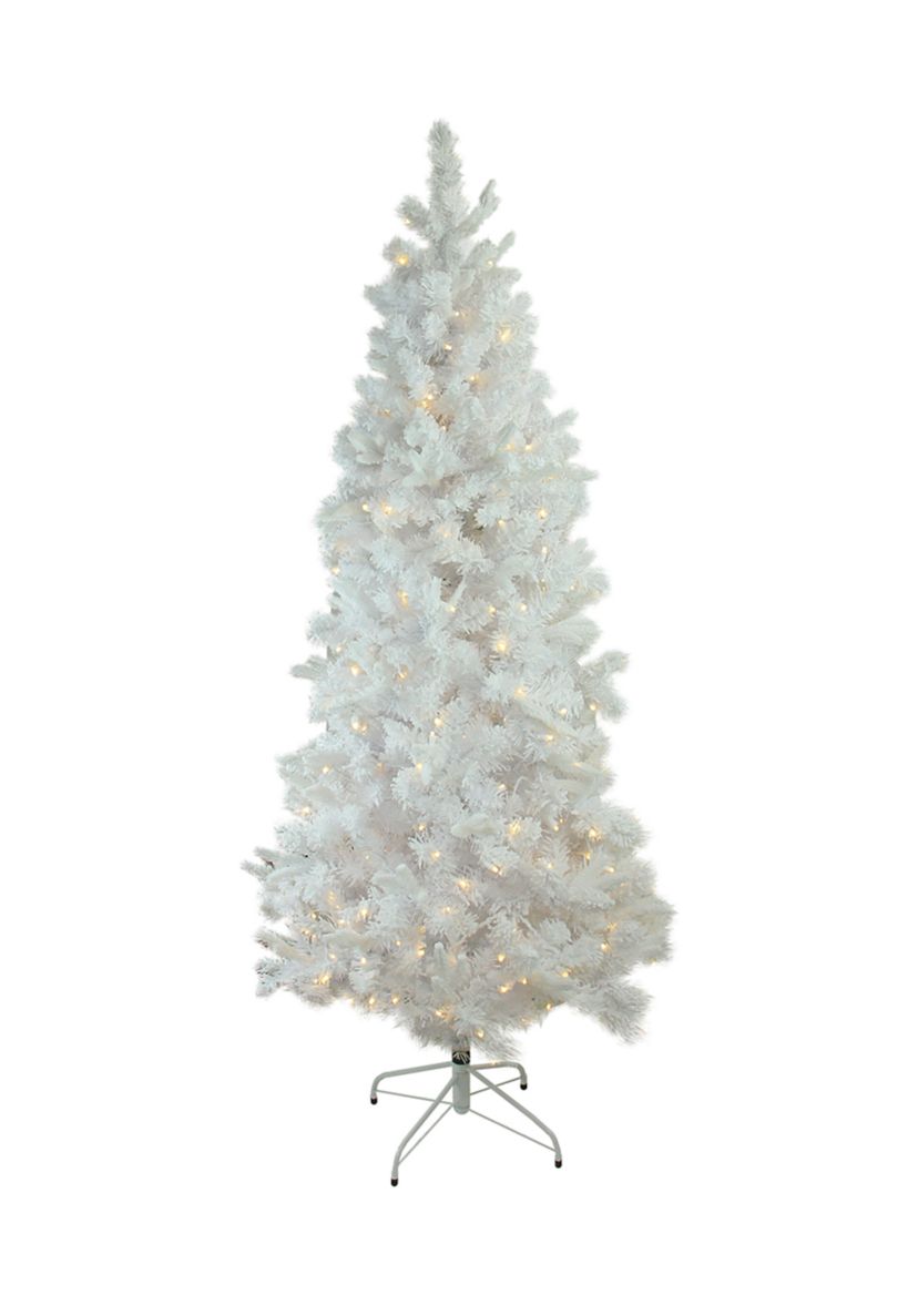 7.5 Pre-Lit Slim Flocked Pine Artificial Christmas Tree - Warm White LED Lights