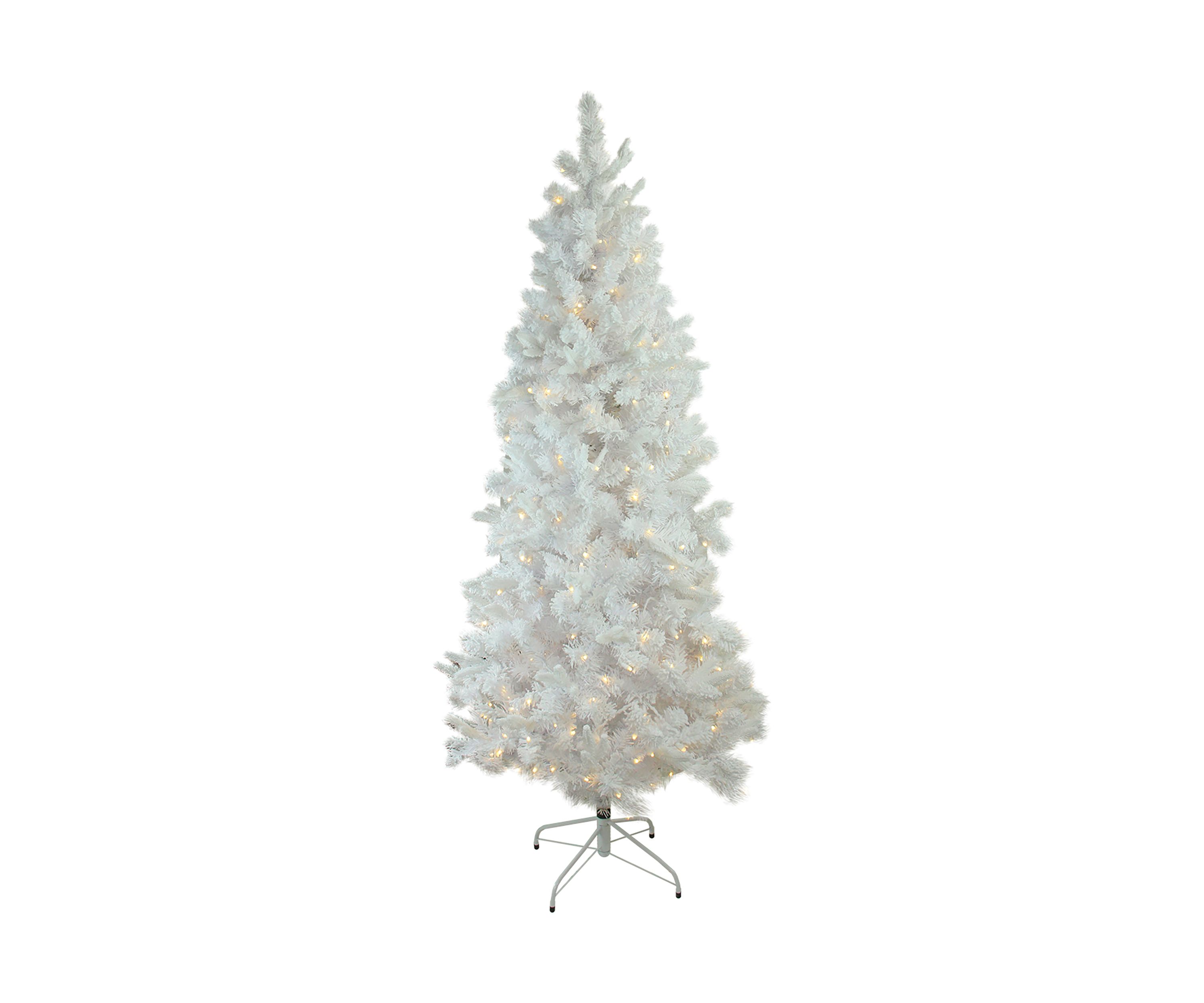 9 Pre-Lit Slim Flocked White Pine Artificial Christmas Tree - Warm White LED Lights