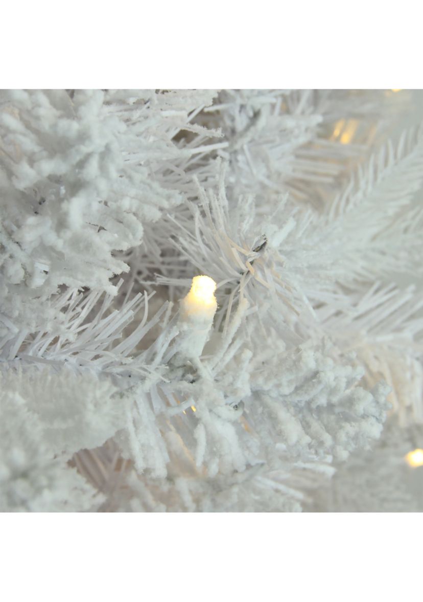 9 Pre-Lit Slim Flocked White Pine Artificial Christmas Tree - Warm White LED Lights