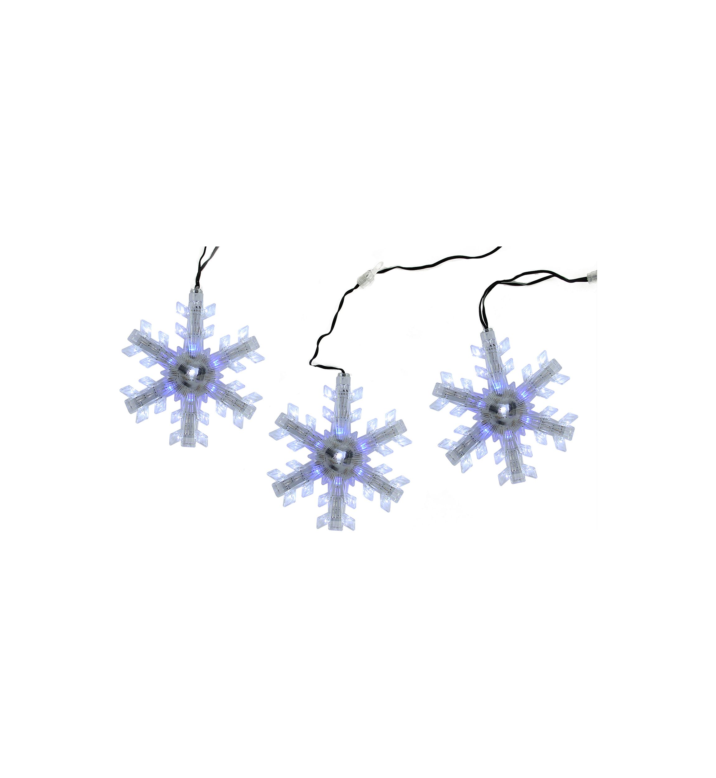 Set of 3 Cascading White and Blue Snowfall LED Snowflake Christmas Lights 25Inch