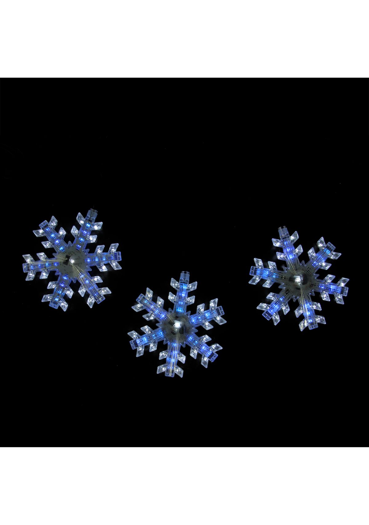 Set of 3 Cascading White and Blue Snowfall LED Snowflake Christmas Lights 25Inch