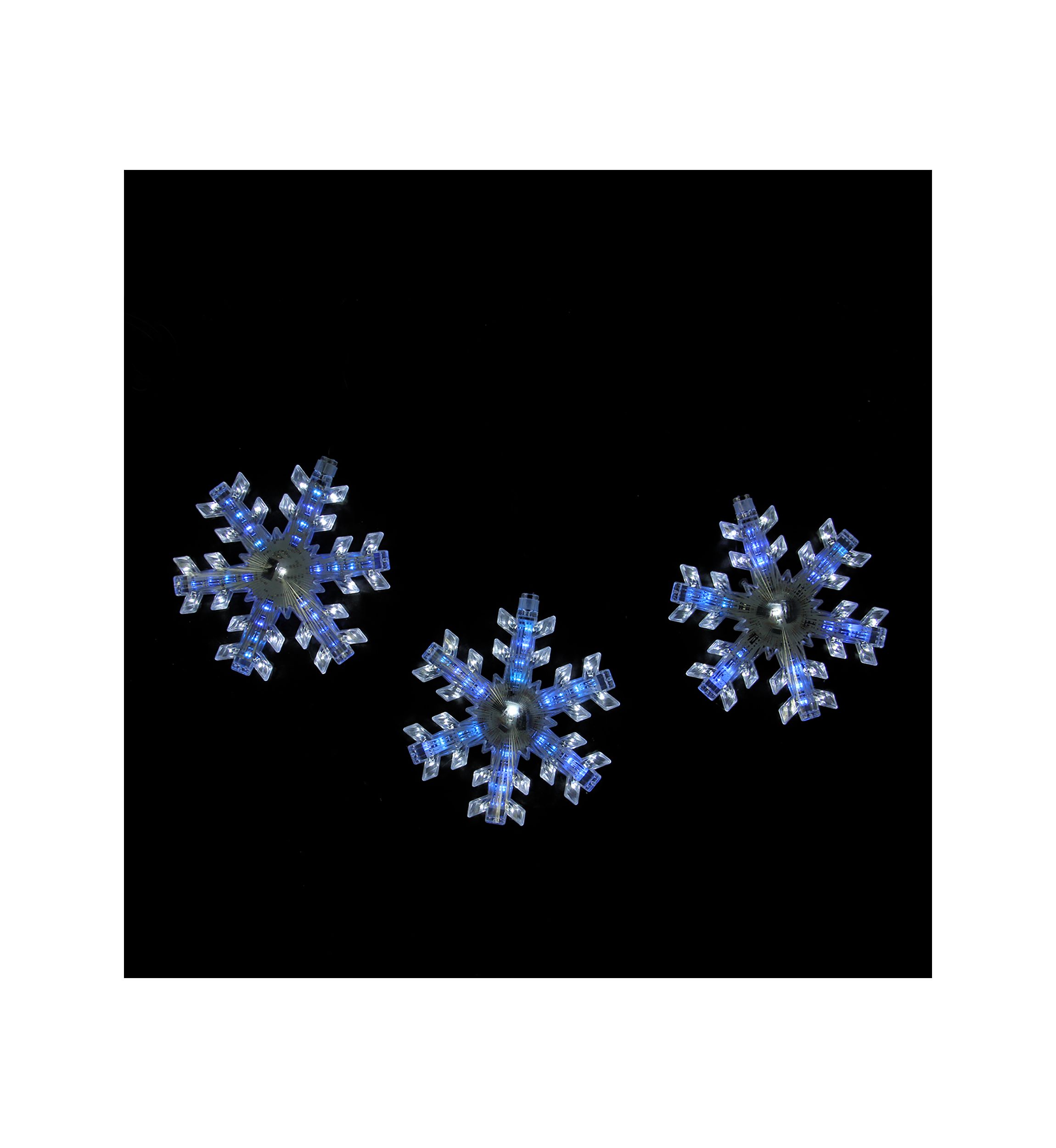 Set of 3 Cascading White and Blue Snowfall LED Snowflake Christmas Lights 25Inch