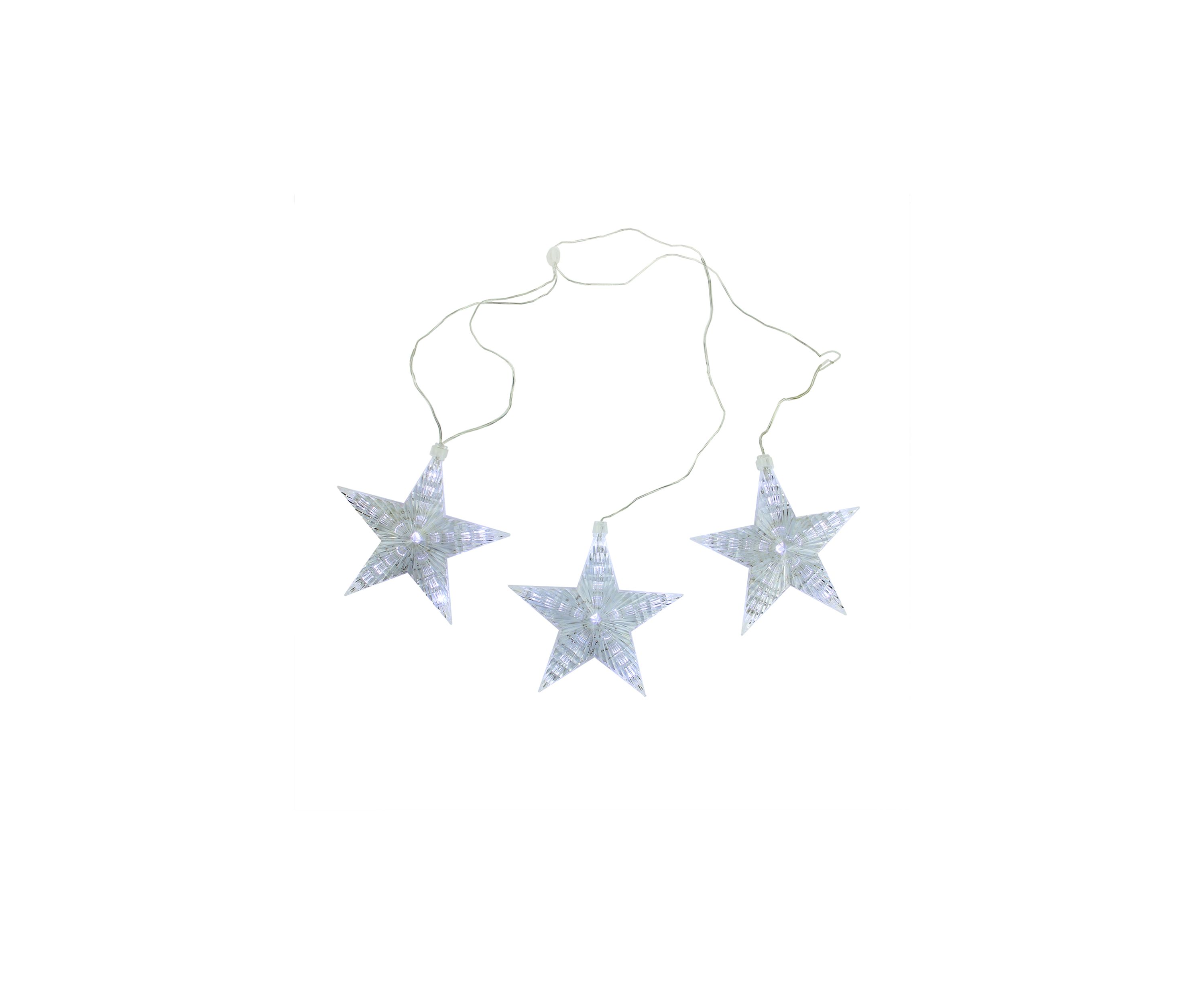 3 White LED Cascading Snowfall Star Christmas Lights - 2 ft Clear Wire