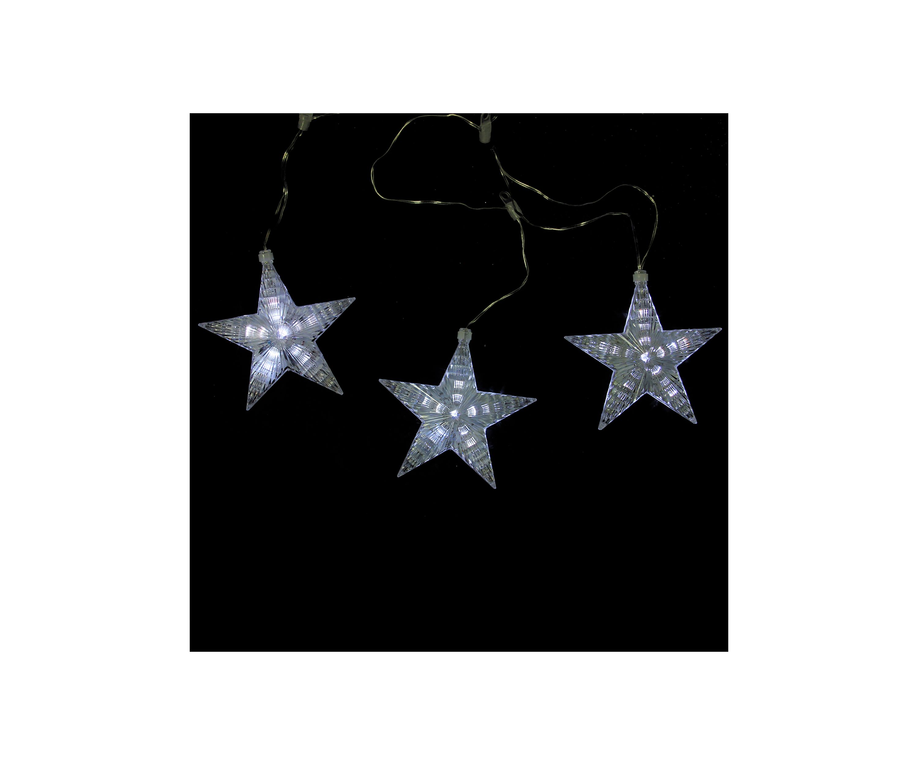3 White LED Cascading Snowfall Star Christmas Lights - 2 ft Clear Wire