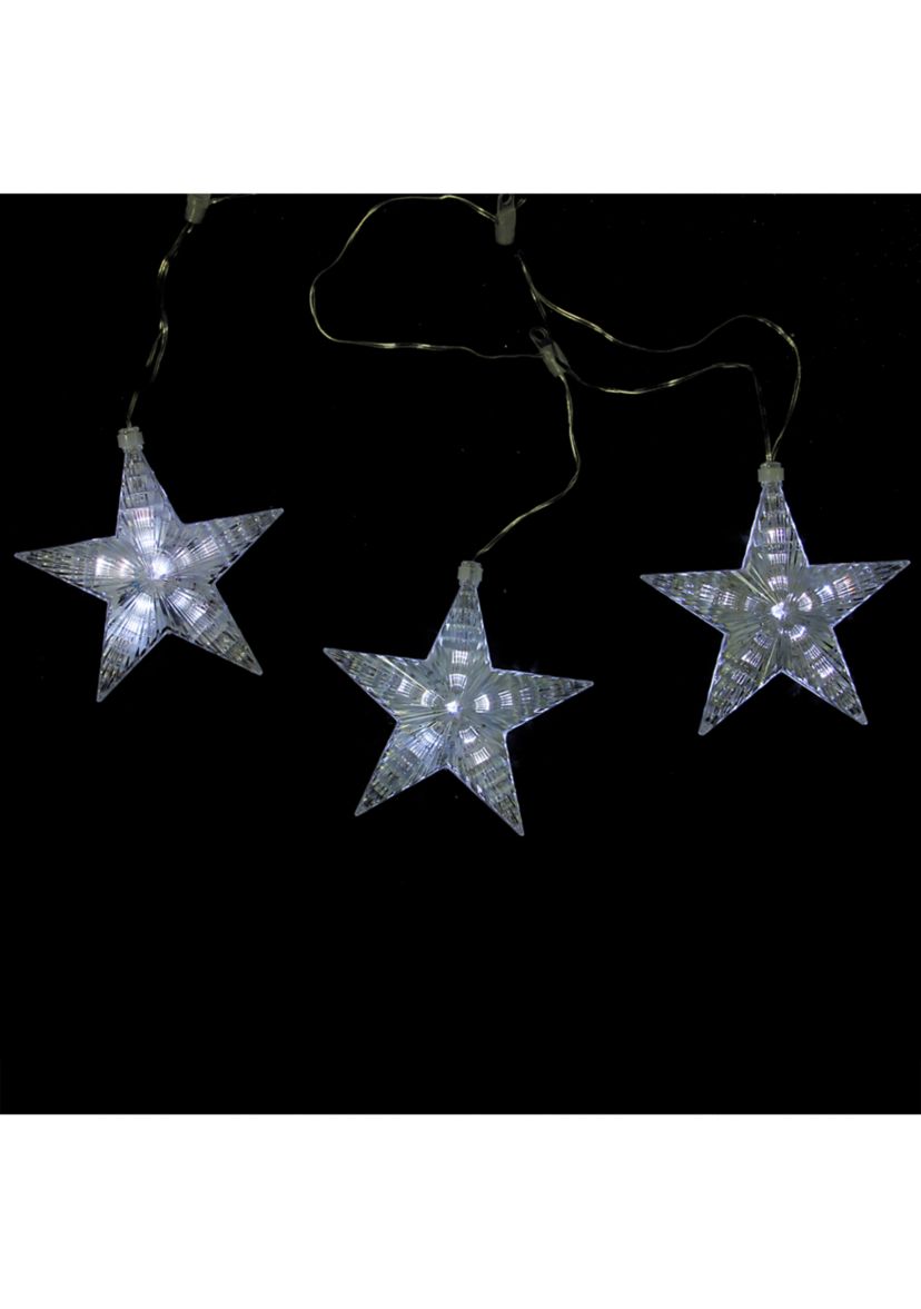 3 White LED Cascading Snowfall Star Christmas Lights - 2 ft Clear Wire