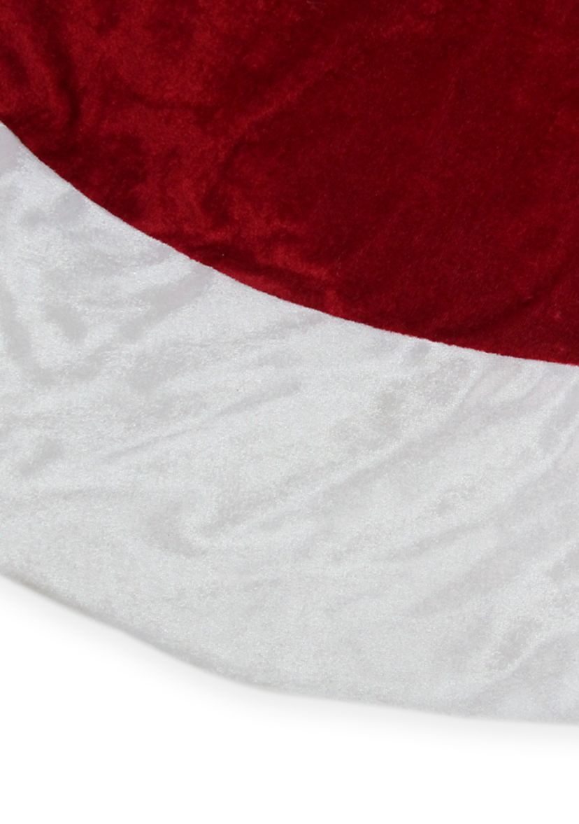 60Inch Red and White Solid Round Christmas Tree Skirt