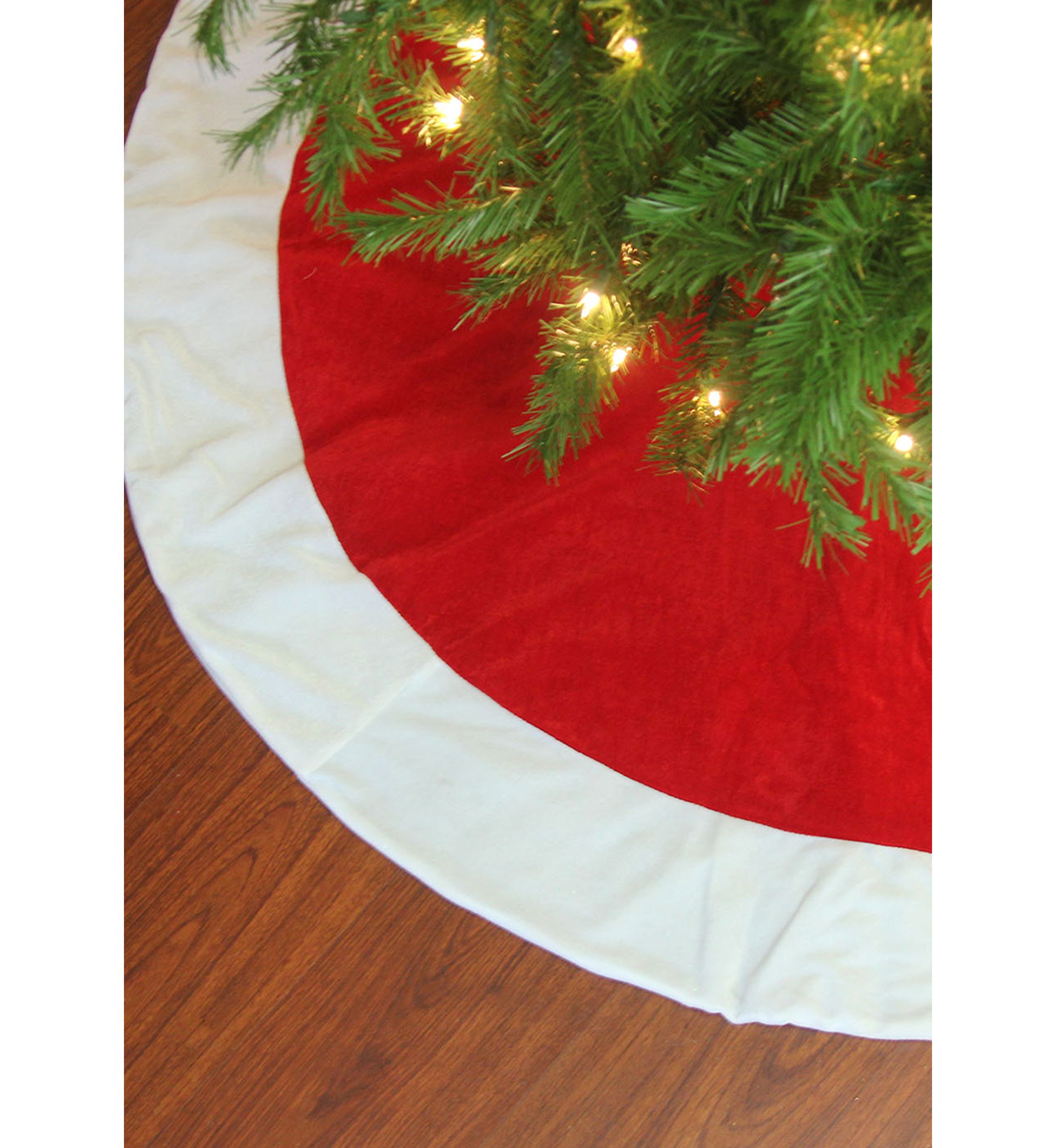 60Inch Red and White Solid Round Christmas Tree Skirt