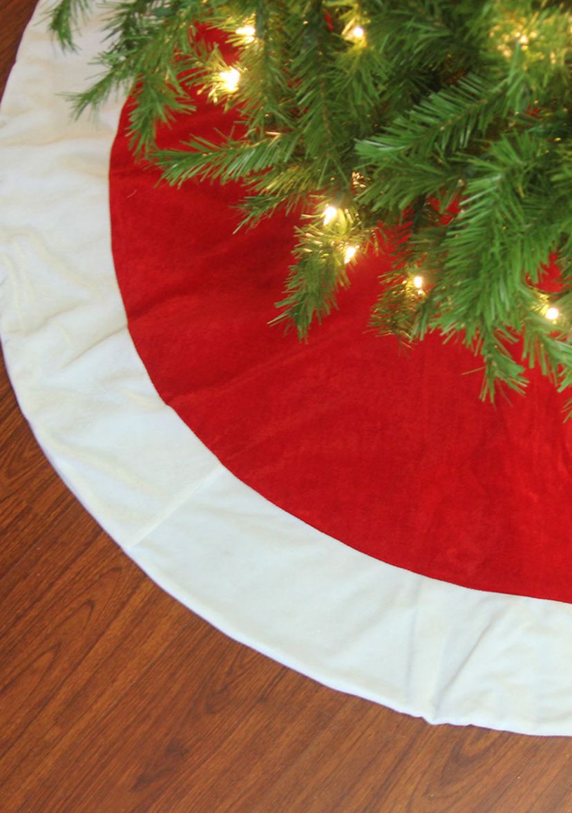 60Inch Red and White Solid Round Christmas Tree Skirt
