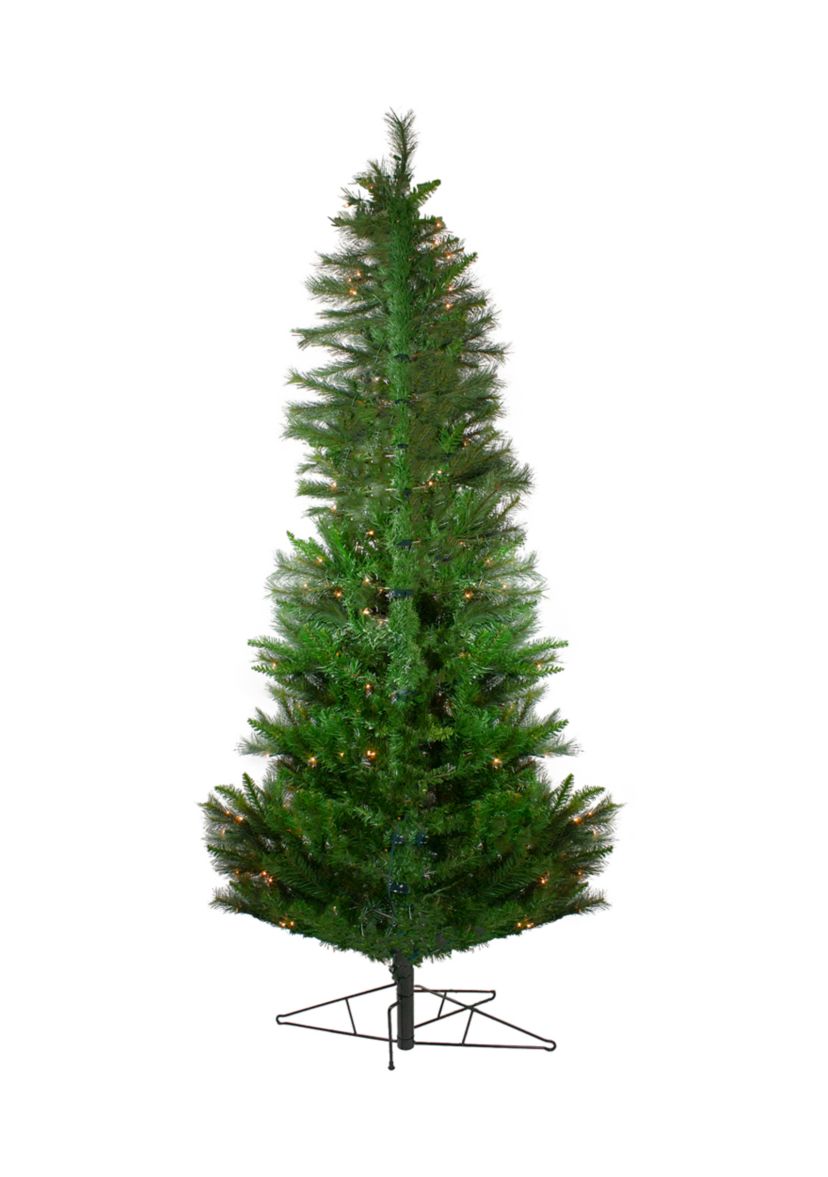 7.5 Pre-Lit Slim Canyon Pine Half Wall Artificial Christmas Tree - Clear Lights