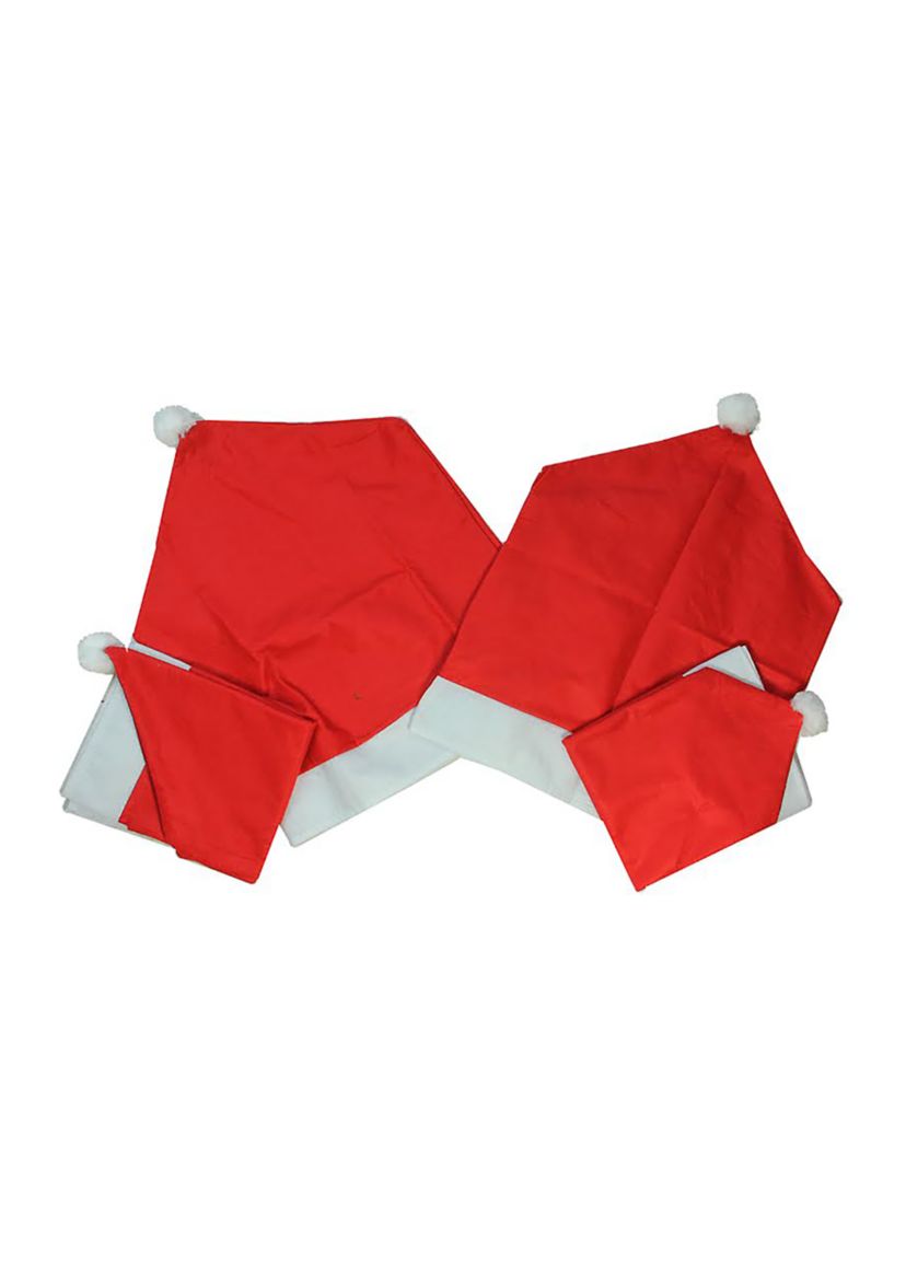 Set of 4 Red Santa Hat Christmas Chair Covers with Cuff and Pom-Pom 23.5Inch