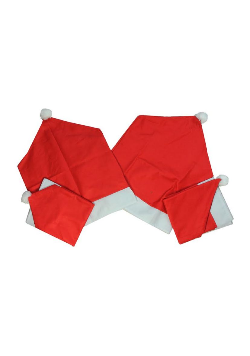 Set of 4 Red Santa Hat Christmas Chair Covers with Cuff and Pom-Pom 23.5Inch