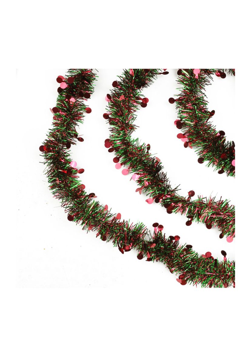 50 x 2.5Inch Shiny Red and Green Tinsel Artificial Christmas Garland - Unlit