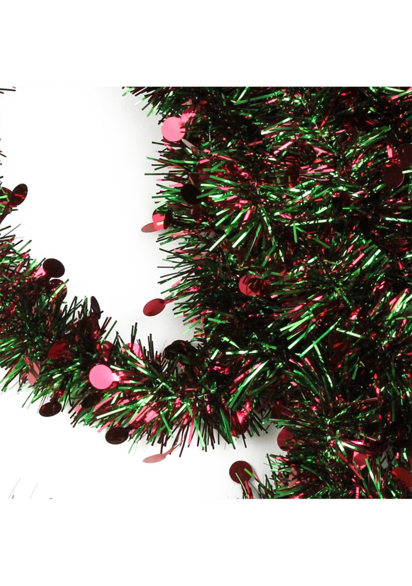 50 x 2.5Inch Shiny Red and Green Tinsel Artificial Christmas Garland - Unlit