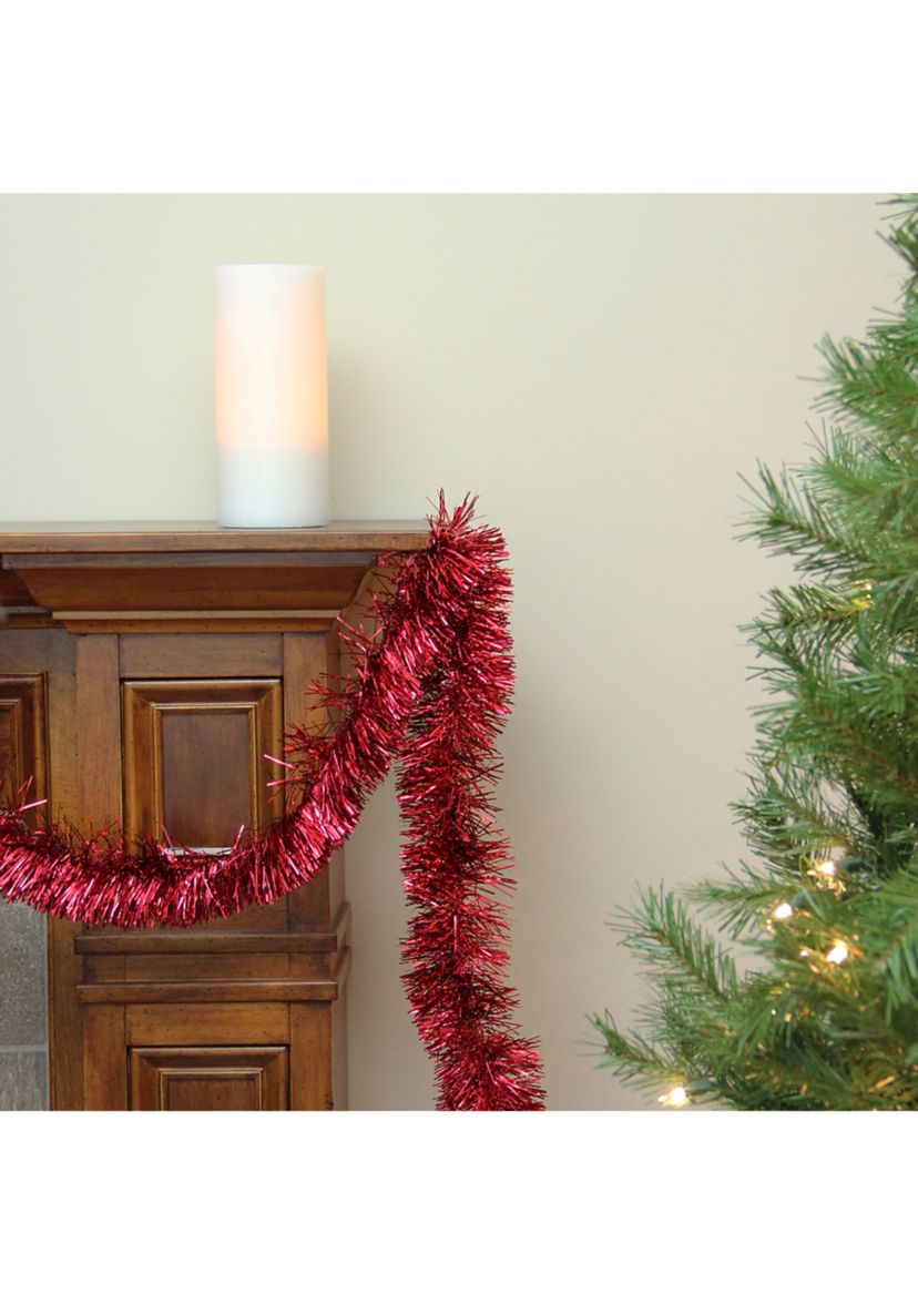 50 Traditional Shiny Red 6 Ply Christmas Foil Tinsel Garland - Unlit