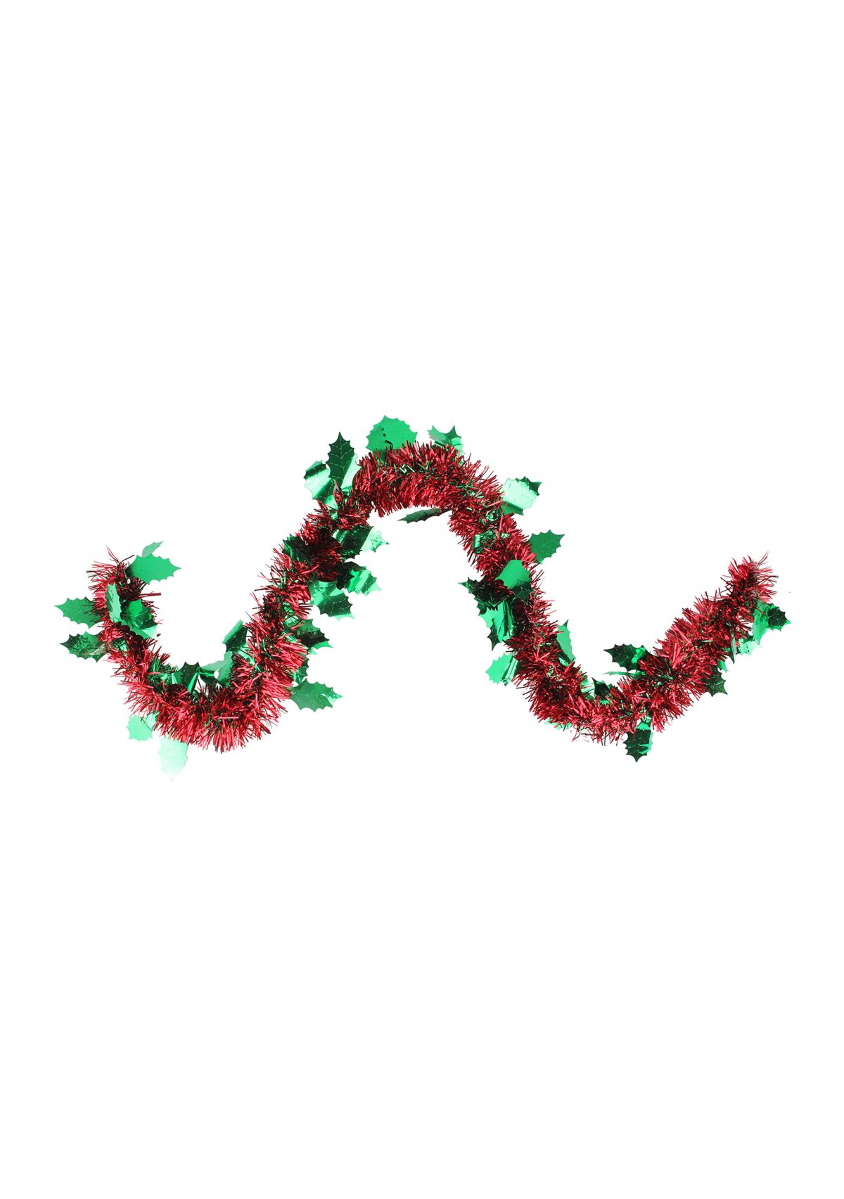 50 Shiny Red Christmas Tinsel Garland with Green Holly - Unlit