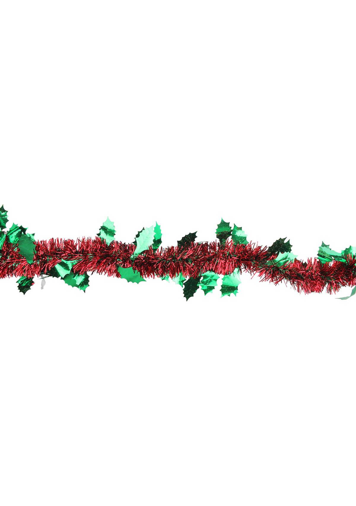 50 Shiny Red Christmas Tinsel Garland with Green Holly - Unlit