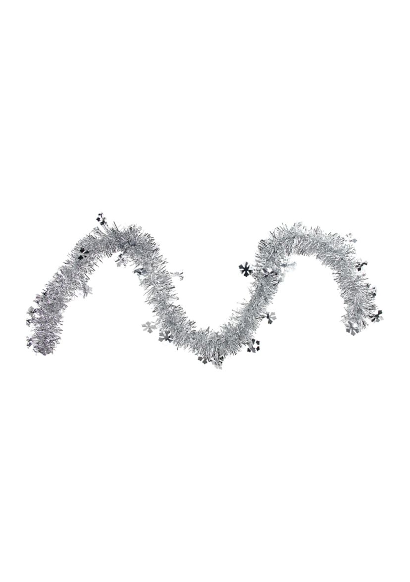 50Inch x 2.75 Silver Snowflakes Tinsel Artificial Christmas Garland - Unlit
