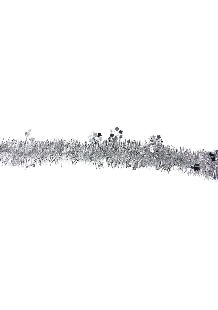 50Inch x 2.75 Silver Snowflakes Tinsel Artificial Christmas Garland - Unlit