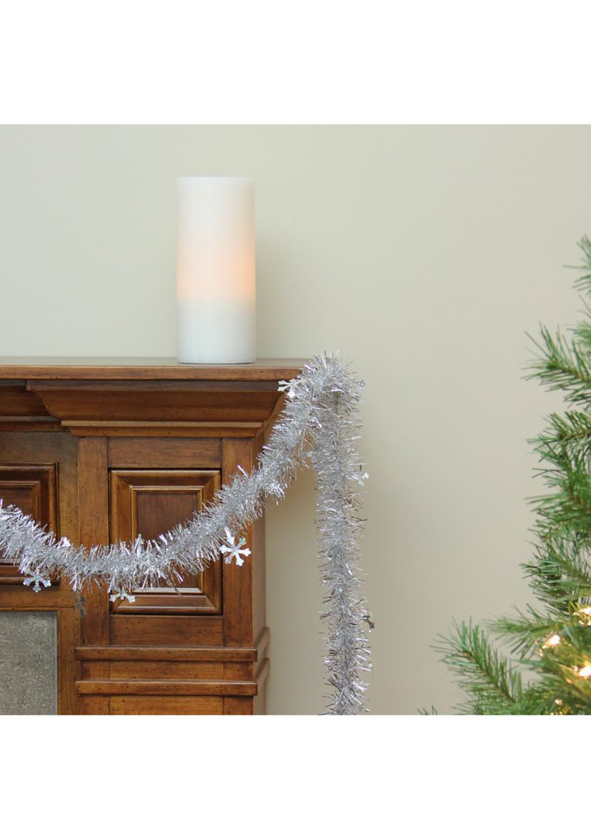 50Inch x 2.75 Silver Snowflakes Tinsel Artificial Christmas Garland - Unlit