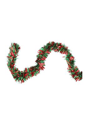 50' Shiny Green and Red Christmas Tinsel Garland - Unlit