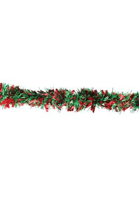 50' Shiny Green and Red Christmas Tinsel Garland - Unlit