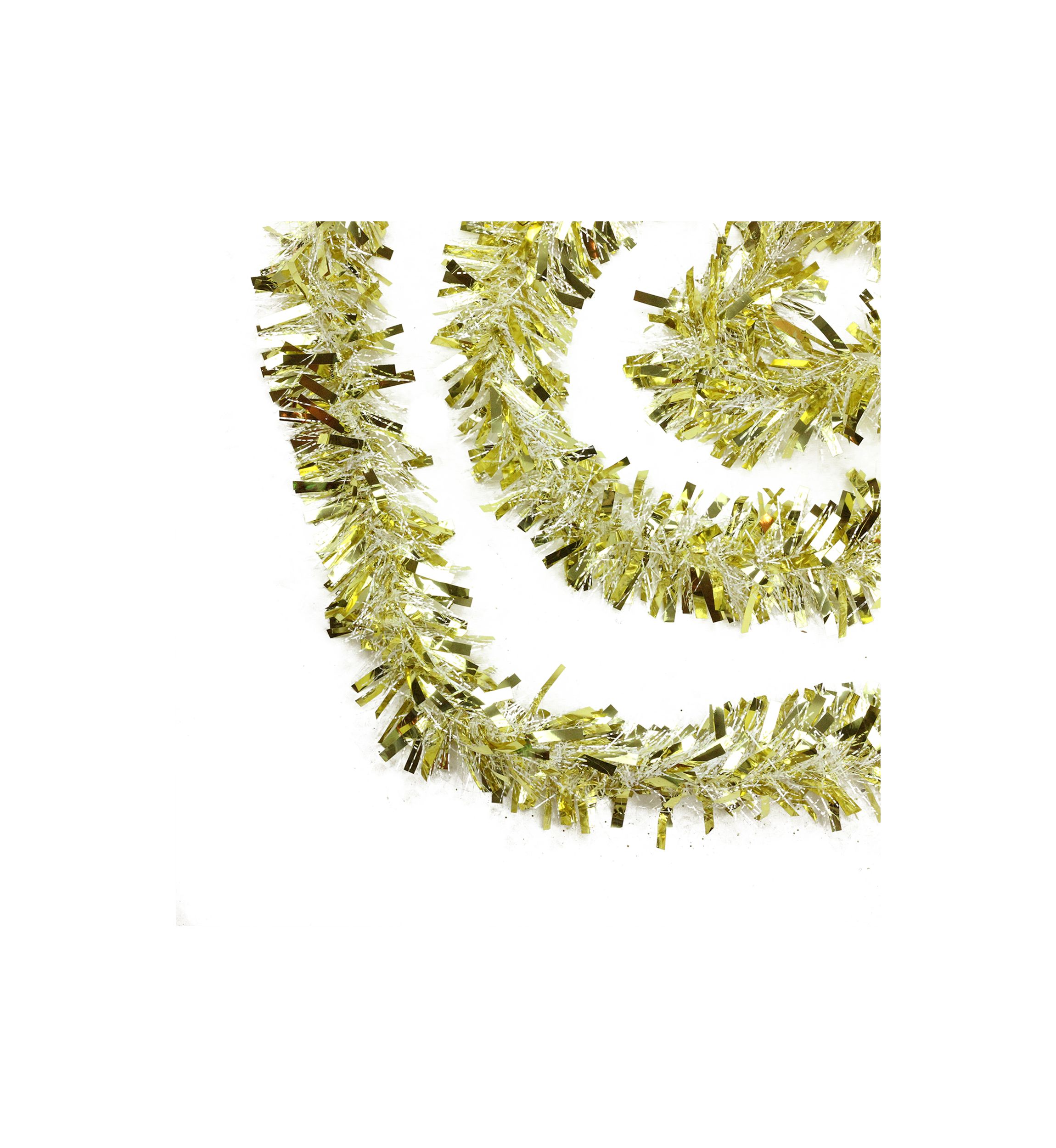50 Gold and White Wide Cut Christmas Tinsel Garland - Unlit