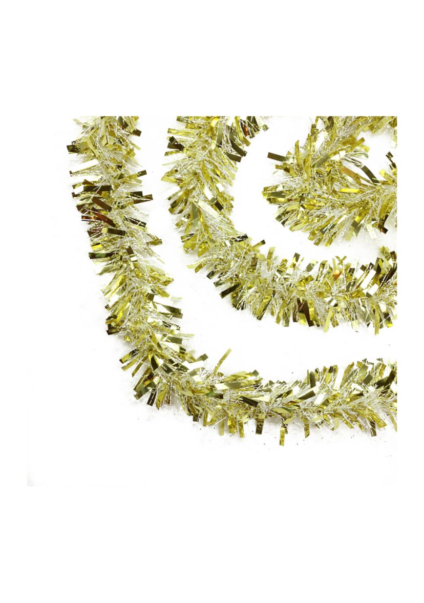 50 Gold and White Wide Cut Christmas Tinsel Garland - Unlit