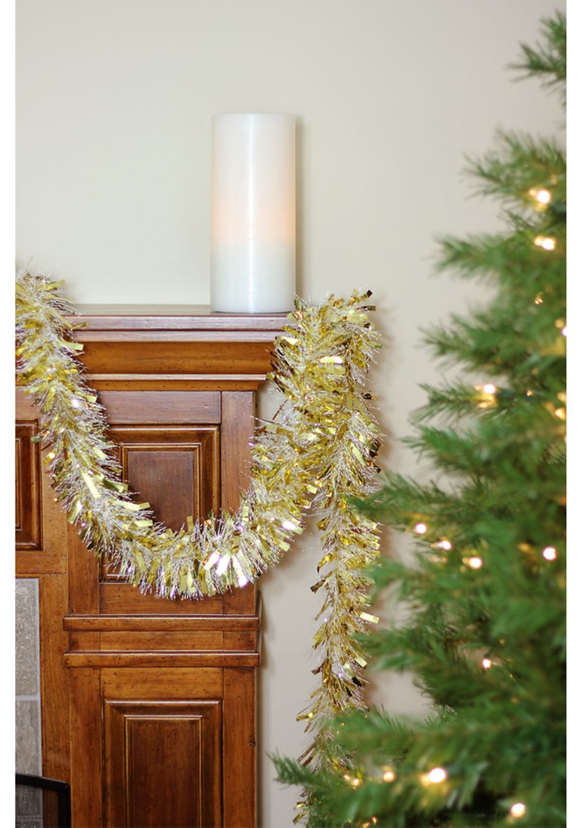 50 Gold and White Wide Cut Christmas Tinsel Garland - Unlit