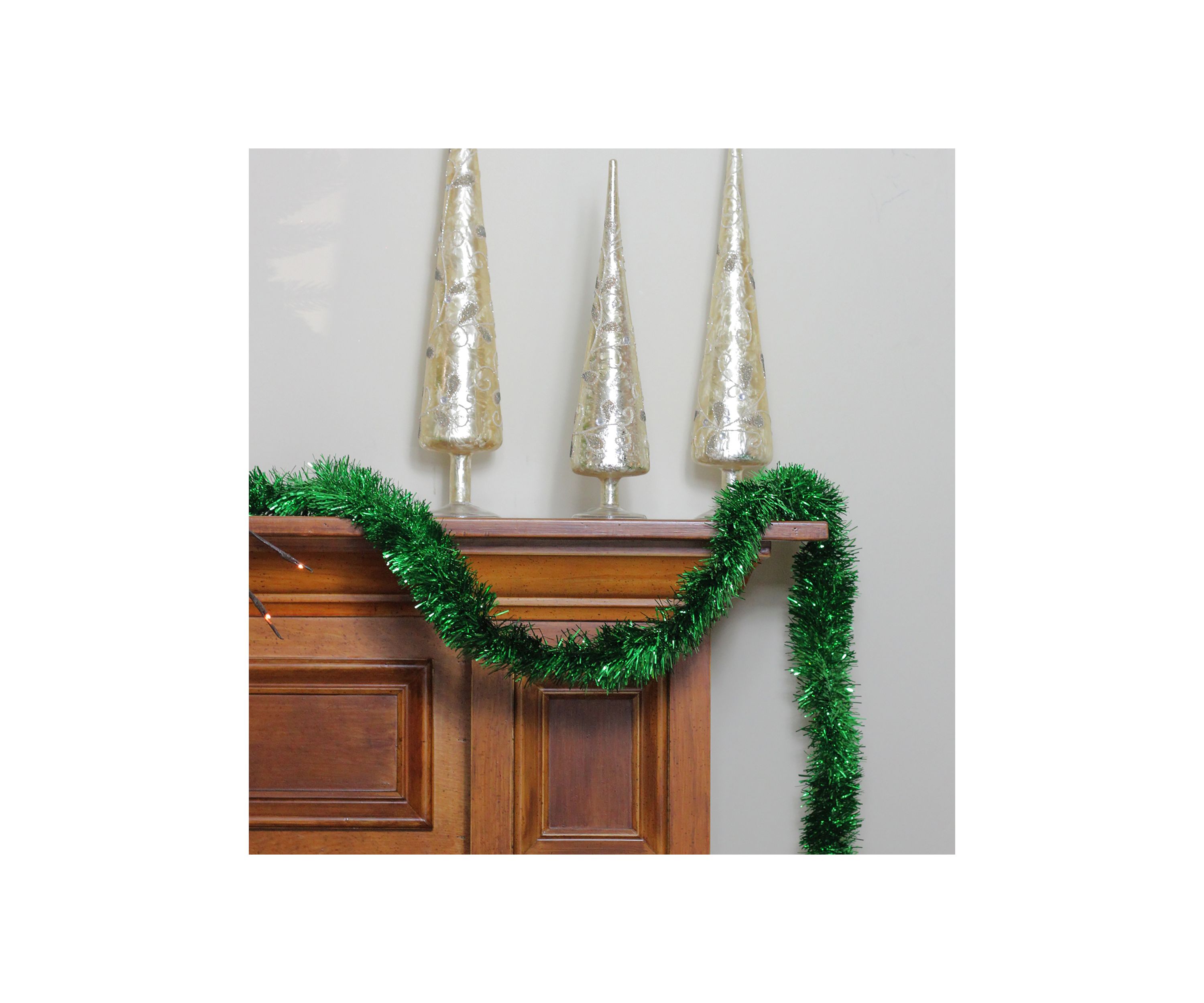 50 x 2.75Inch Green Tinsel Artificial Christmas Garland - Unlit