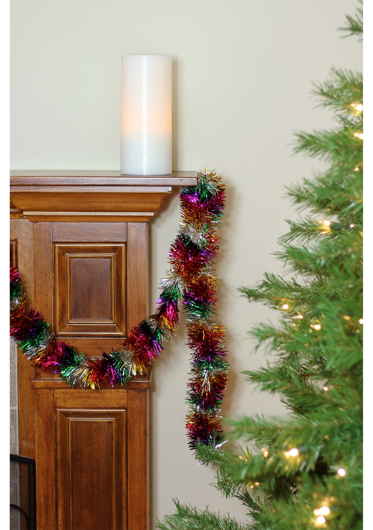 50 x 3Inch Silver Tinsel Rainbow Artificial Christmas Garland - Unlit