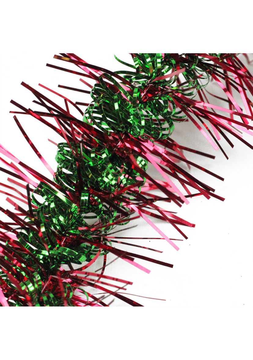 50 x 3Inch Red and Green Spiral Center Christmas Tinsel Garland - Unlit