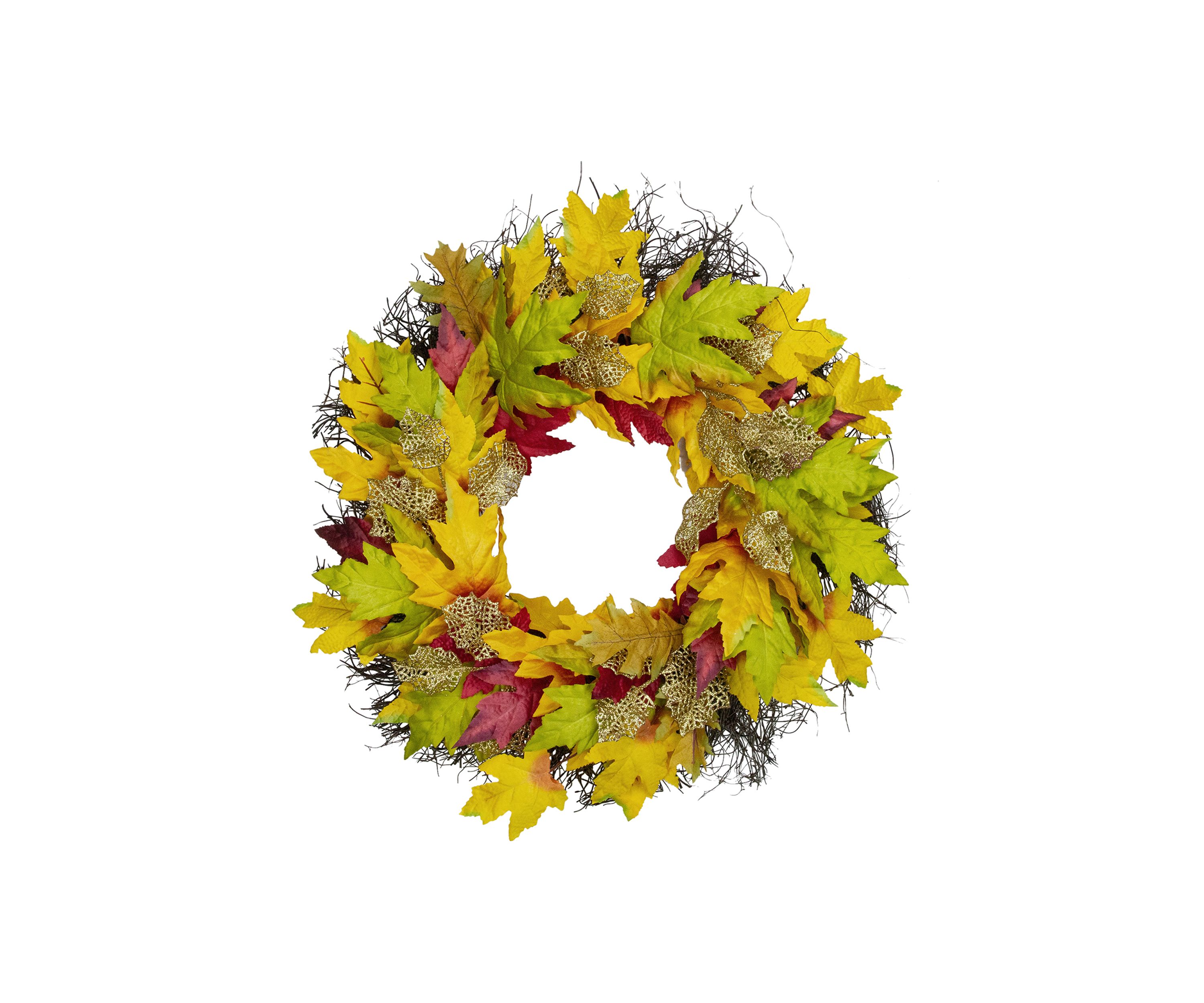 Maple Leaf Artificial Fall Harvest Wreath  22- inch