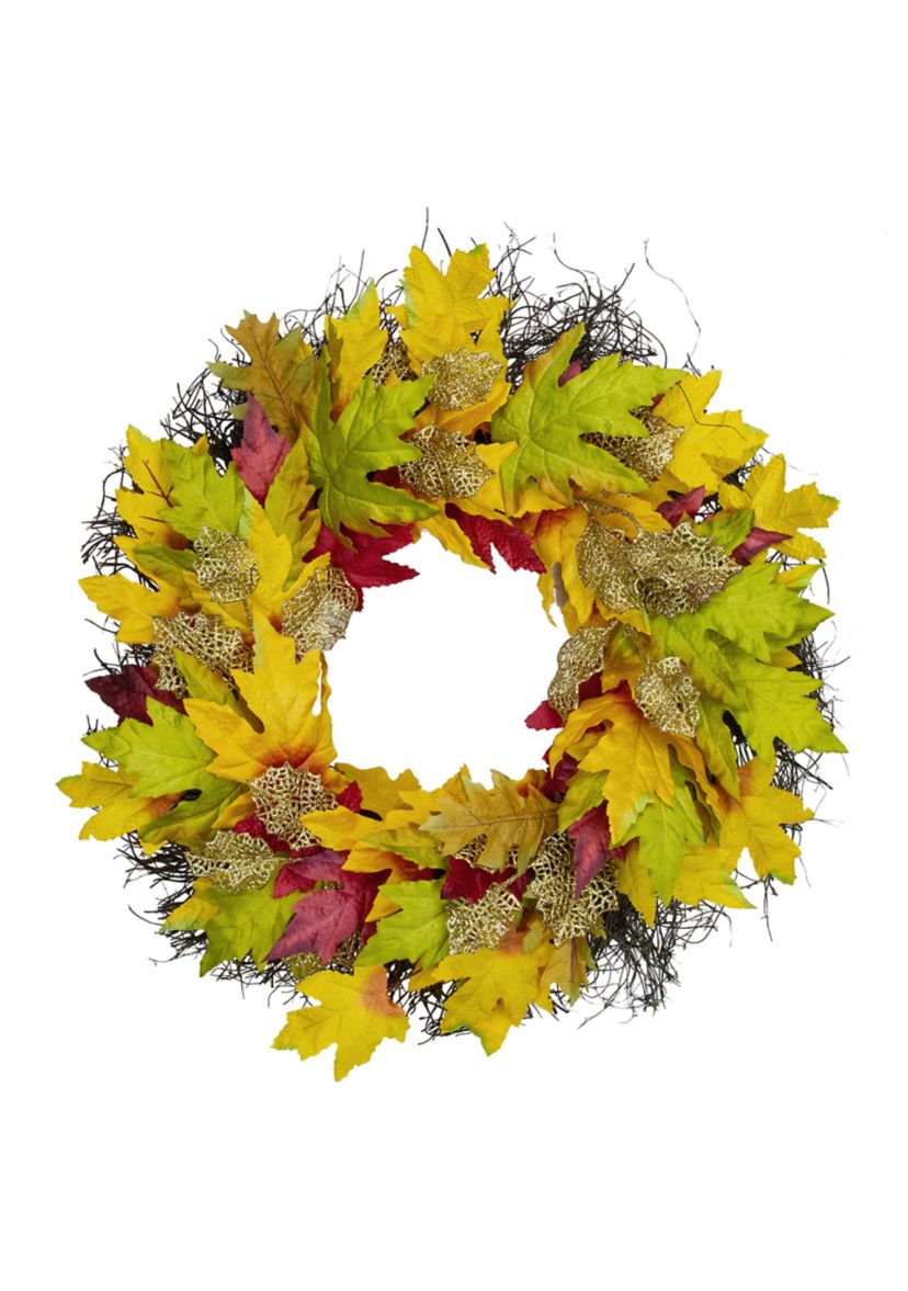 Maple Leaf Artificial Fall Harvest Wreath  22- inch