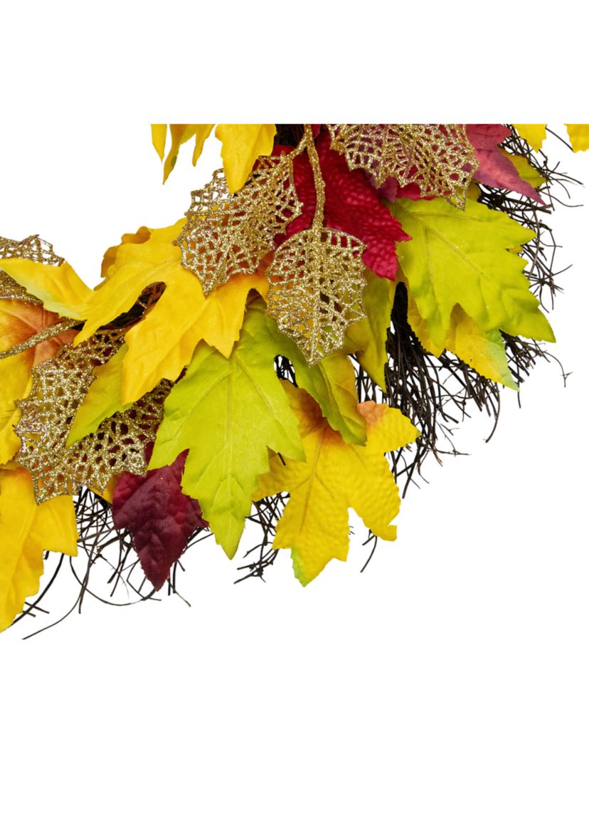 Maple Leaf Artificial Fall Harvest Wreath  22- inch