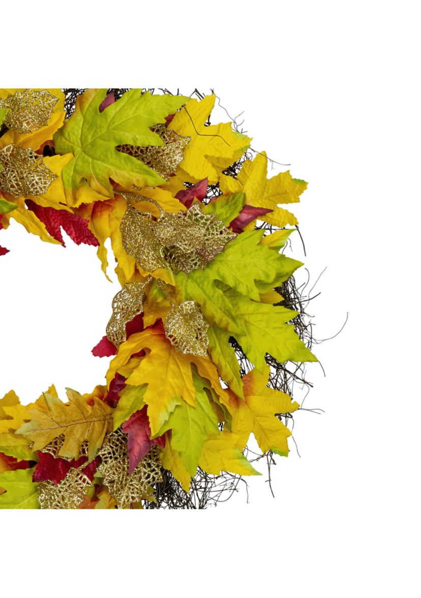 Maple Leaf Artificial Fall Harvest Wreath  22- inch