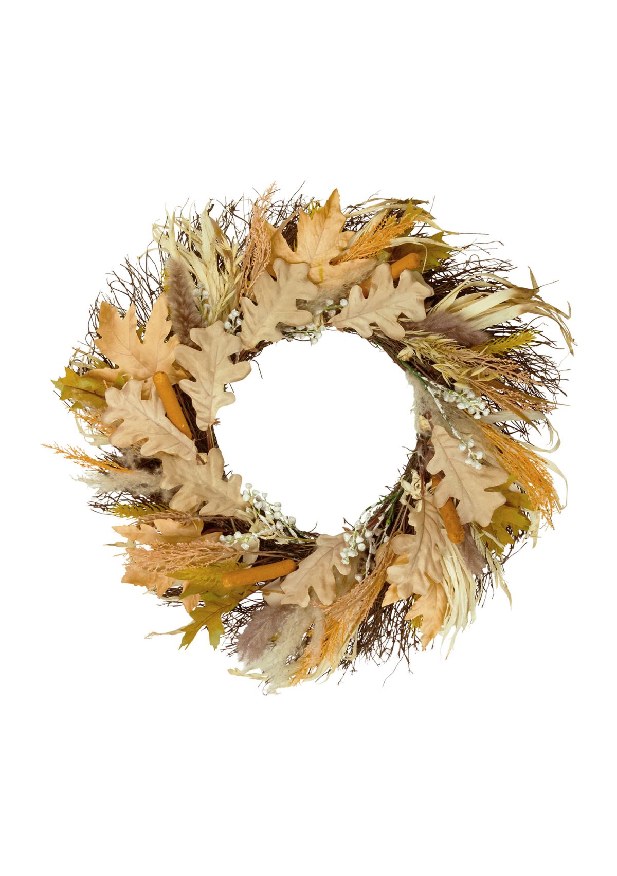 Cattail and Wheat Twig Artificial Fall Harvest Wreath  24- inch