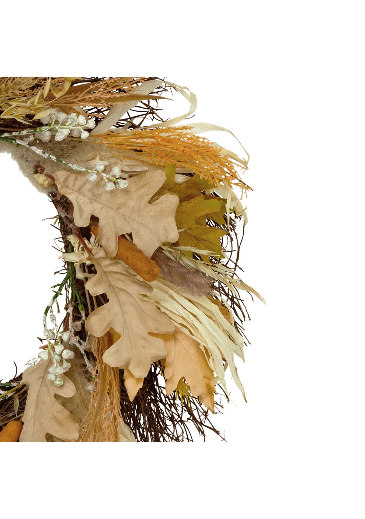 Cattail and Wheat Twig Artificial Fall Harvest Wreath  24- inch