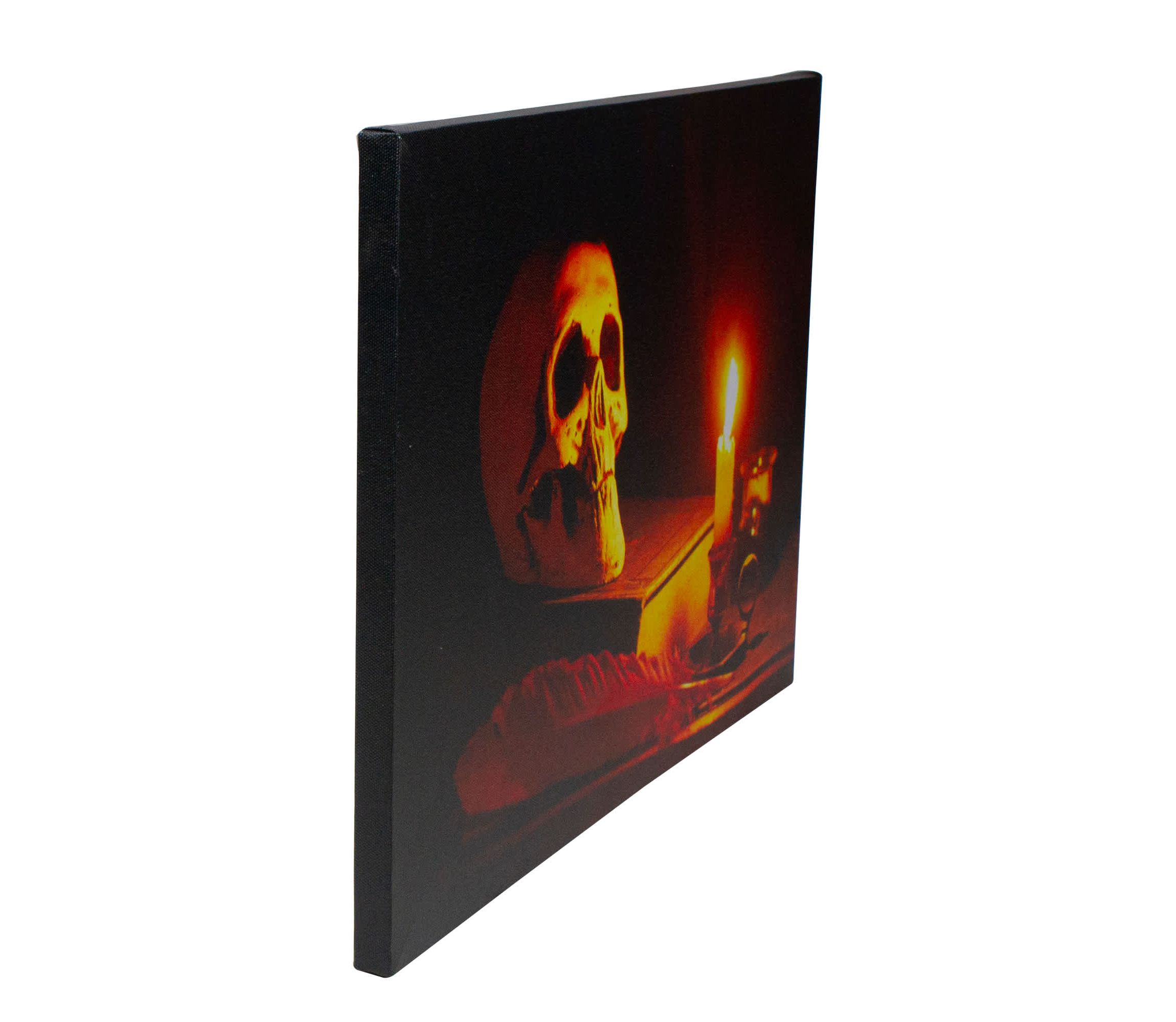 LED Lighted Skull by Flickering Candlelight Halloween Canvas Wall Art 12" x 15.75"