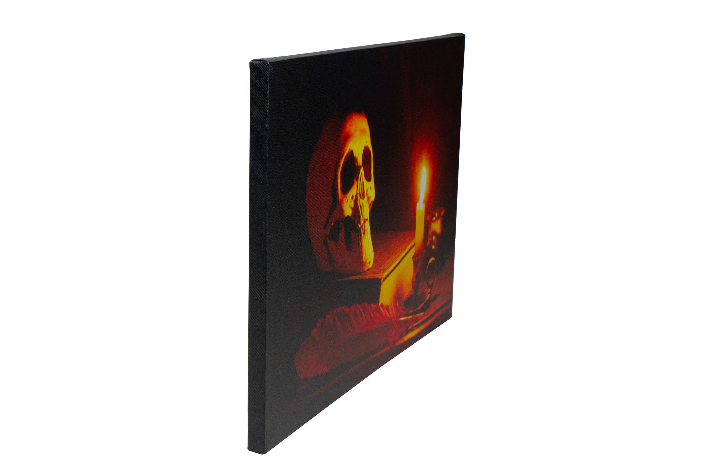 LED Lighted Skull by Flickering Candlelight Halloween Canvas Wall Art 12" x 15.75"